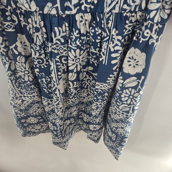 Caroline Constas Blue White Puff Sleeve Floral Aztec Geometric Lined Mini Dress - Picture 6 of 15